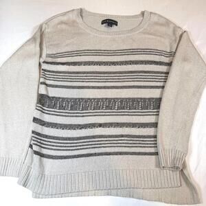 Rock & Republic Sweater Women's Long Sleeve Eyelet Open Knit Beige Metallic Sz M